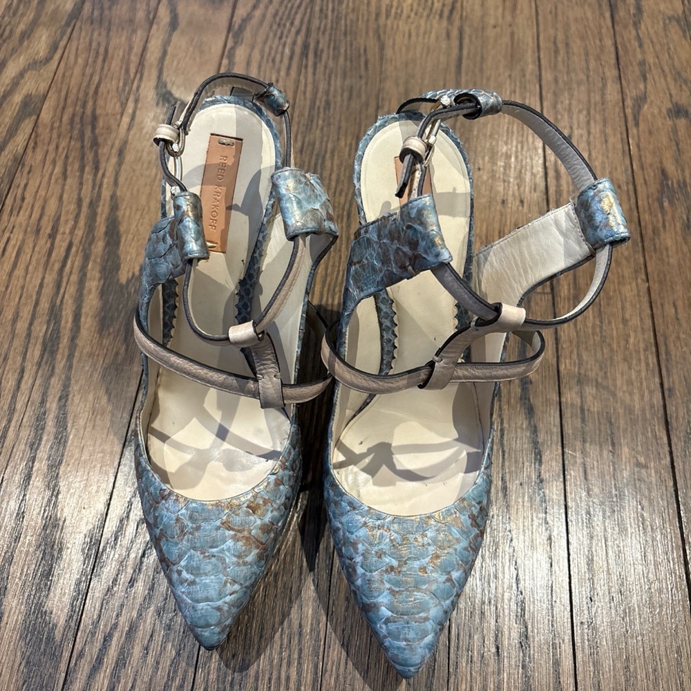 Reed Krakoff Blue and Brown Textured Heels